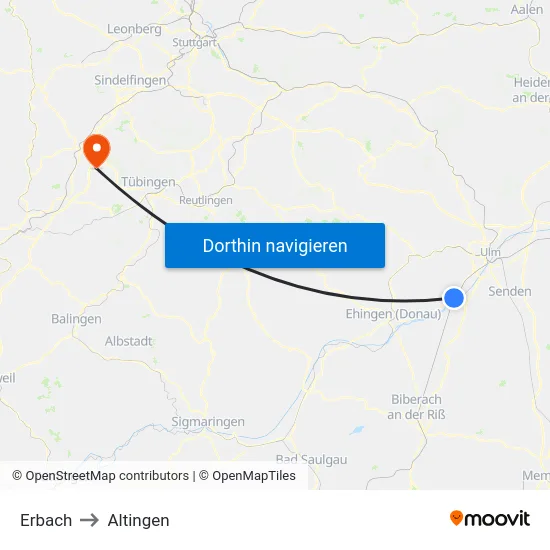 Erbach to Altingen map