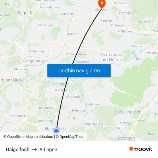 Haigerloch to Altingen map