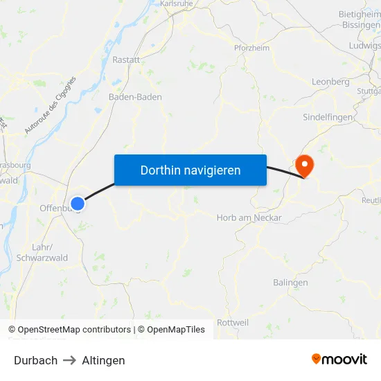 Durbach to Altingen map