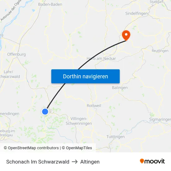 Schonach Im Schwarzwald to Altingen map