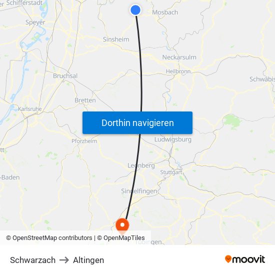 Schwarzach to Altingen map