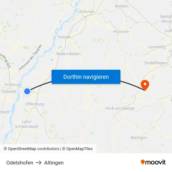 Odelshofen to Altingen map