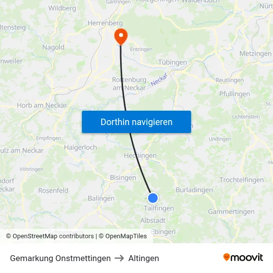 Gemarkung Onstmettingen to Altingen map