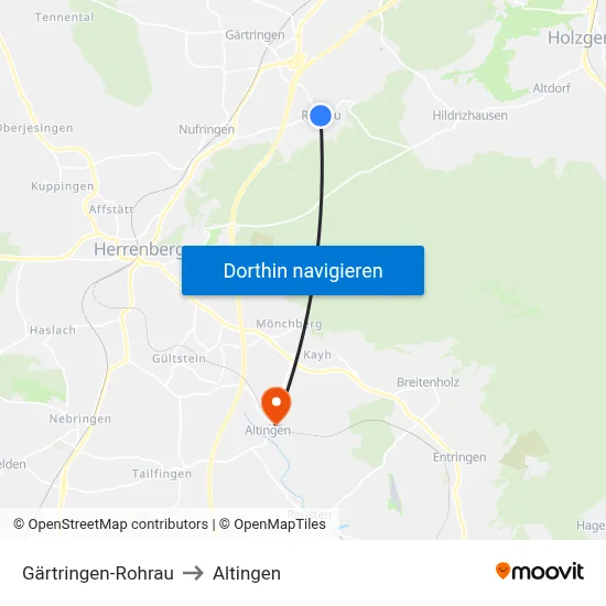 Gärtringen-Rohrau to Altingen map