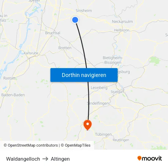 Waldangelloch to Altingen map