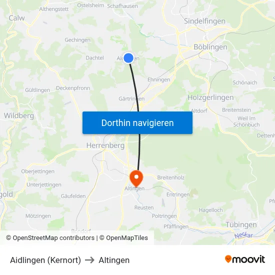 Aidlingen (Kernort) to Altingen map