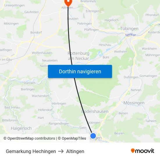 Gemarkung Hechingen to Altingen map