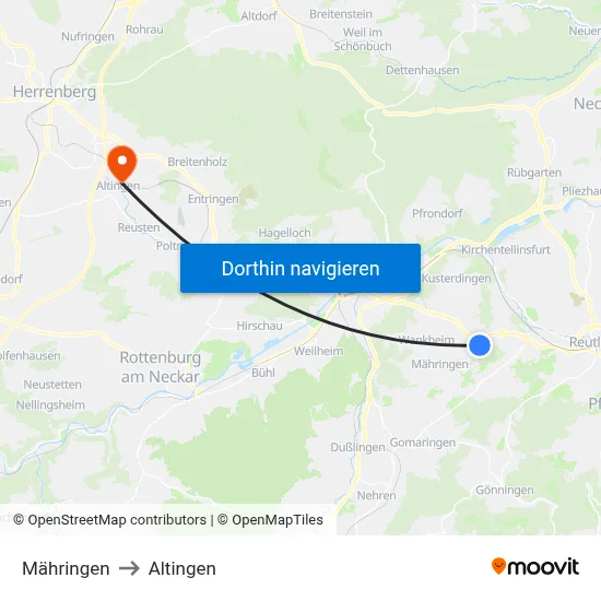 Mähringen to Altingen map