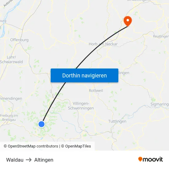 Waldau to Altingen map