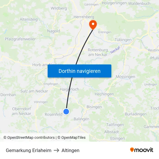 Gemarkung Erlaheim to Altingen map