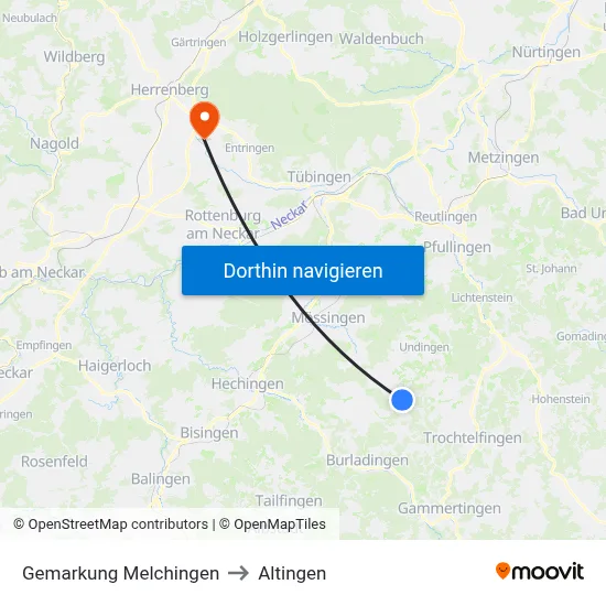 Gemarkung Melchingen to Altingen map