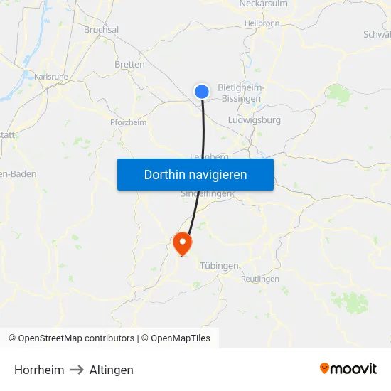 Horrheim to Altingen map