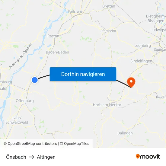 Önsbach to Altingen map