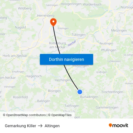 Gemarkung Killer to Altingen map