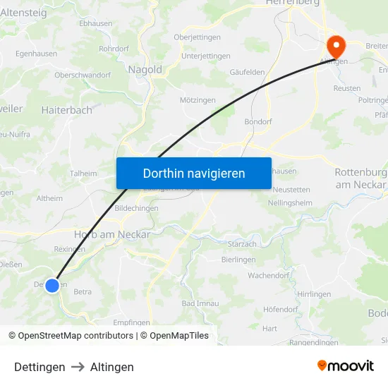 Dettingen to Altingen map