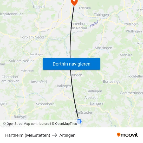 Hartheim (Meßstetten) to Altingen map