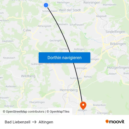 Bad Liebenzell to Altingen map