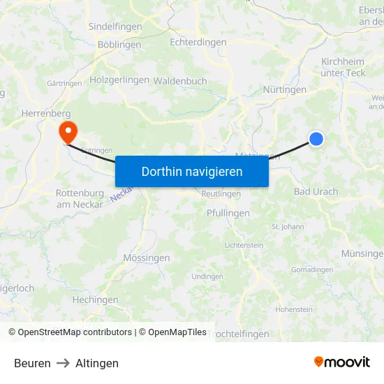 Beuren to Altingen map