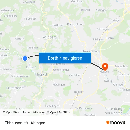 Ebhausen to Altingen map
