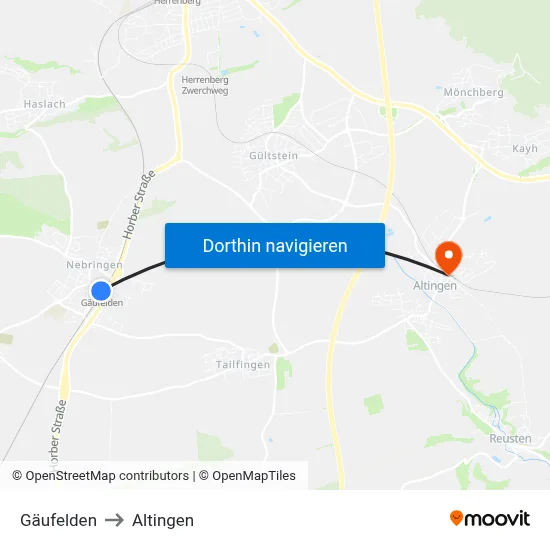 Gäufelden to Altingen map