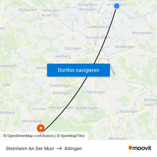 Steinheim An Der Murr to Altingen map