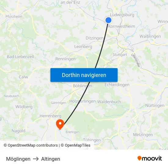 Möglingen to Altingen map