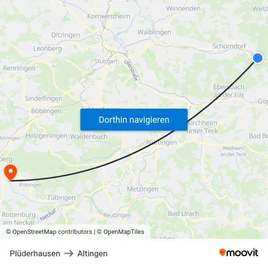 Plüderhausen to Altingen map