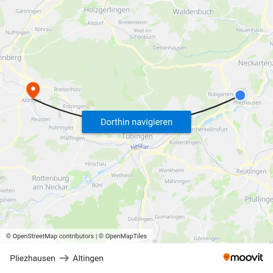 Pliezhausen to Altingen map