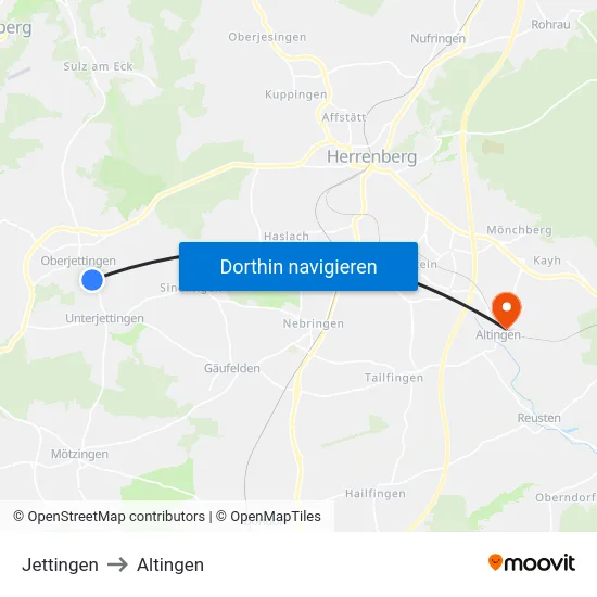 Jettingen to Altingen map