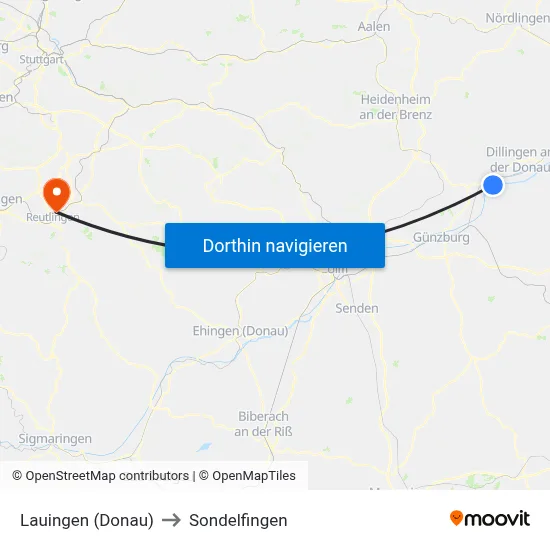 Lauingen (Donau) to Sondelfingen map