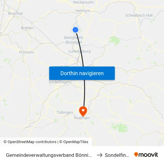 Gemeindeverwaltungsverband Bönnigheim to Sondelfingen map