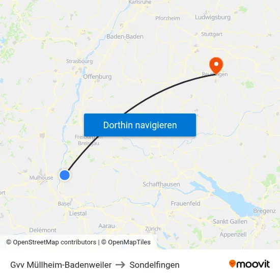 Gvv Müllheim-Badenweiler to Sondelfingen map