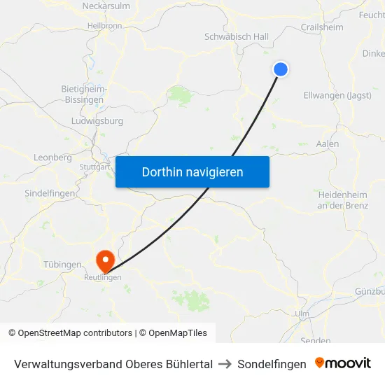 Verwaltungsverband Oberes Bühlertal to Sondelfingen map