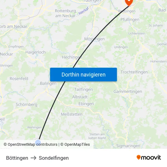 Böttingen to Sondelfingen map