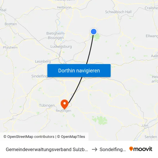 Gemeindeverwaltungsverband Sulzbach to Sondelfingen map