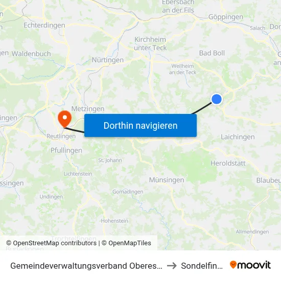 Gemeindeverwaltungsverband Oberes Filstal to Sondelfingen map