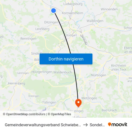 Gemeindeverwaltungsverband Schwieberdingen-Hemmingen to Sondelfingen map