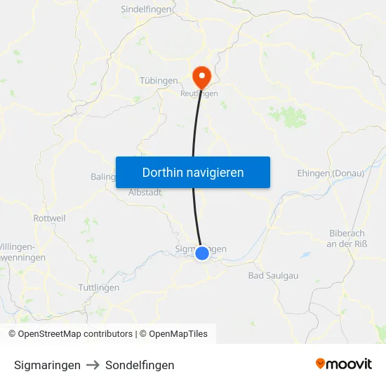 Sigmaringen to Sondelfingen map