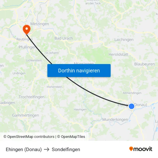 Ehingen (Donau) to Sondelfingen map