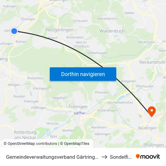 Gemeindeverwaltungsverband Gärtringen/Ehningen to Sondelfingen map