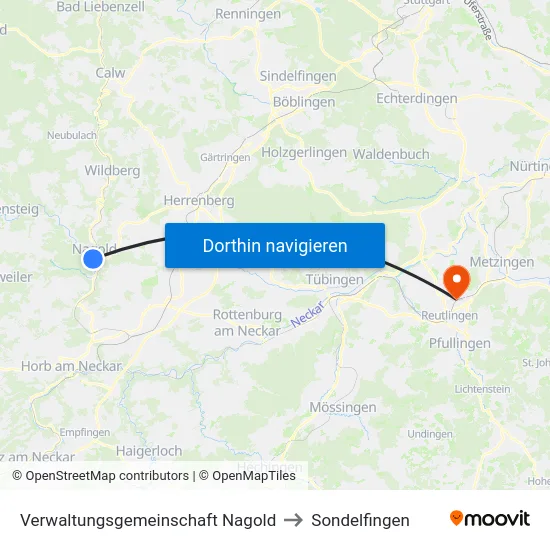 Verwaltungsgemeinschaft Nagold to Sondelfingen map