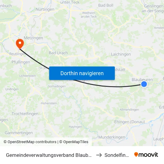Gemeindeverwaltungsverband Blaubeuren to Sondelfingen map