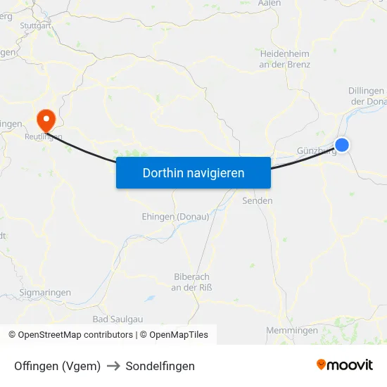 Offingen (Vgem) to Sondelfingen map