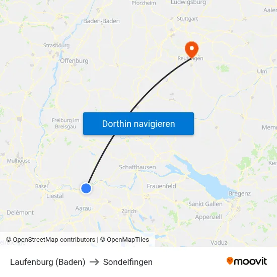 Laufenburg (Baden) to Sondelfingen map