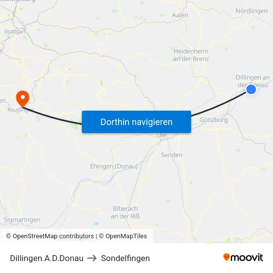 Dillingen A.D.Donau to Sondelfingen map