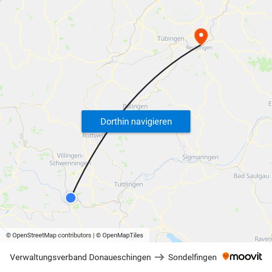 Verwaltungsverband Donaueschingen to Sondelfingen map