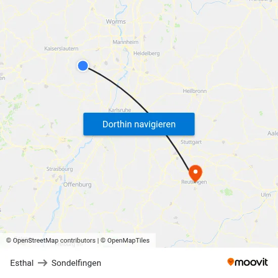 Esthal to Sondelfingen map