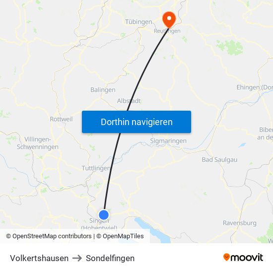 Volkertshausen to Sondelfingen map
