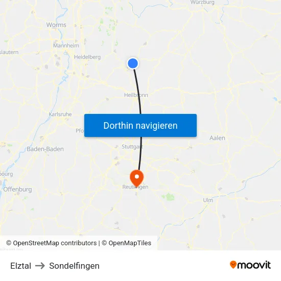 Elztal to Sondelfingen map
