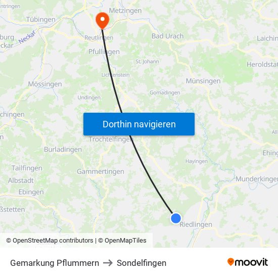 Gemarkung Pflummern to Sondelfingen map